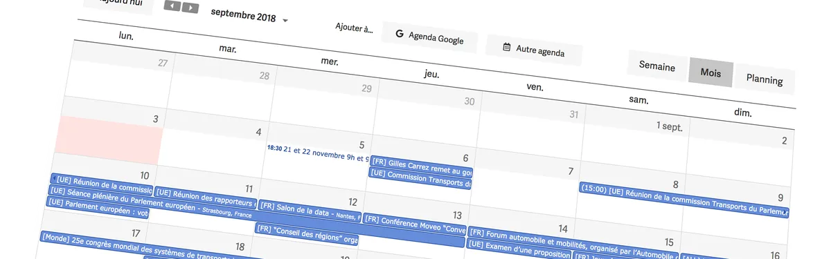 Agenda - Les événements à suivre dans les transports d’ici fin 2018