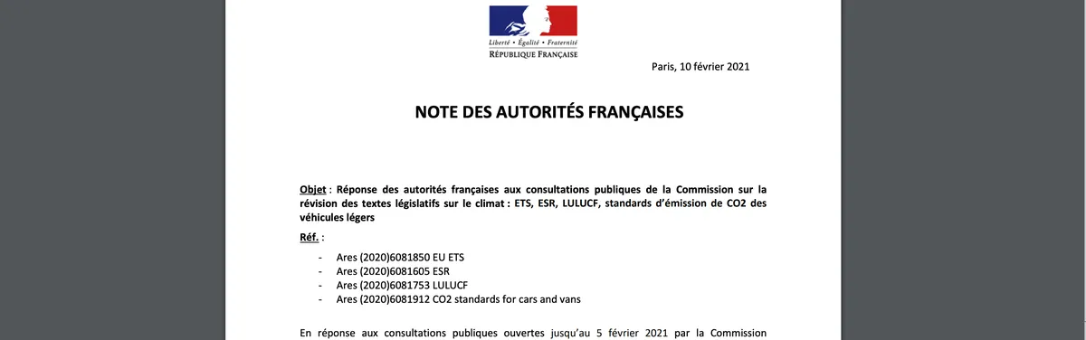 Document – Ce que Paris tente d’obtenir au sein du futur « paquet climat »